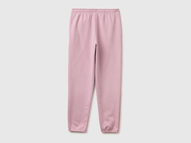 Benetton Kadın Açık Pembe Pamuk Karışımlı Beli Lastikli Kalp İşlemeli Eşofman Altı