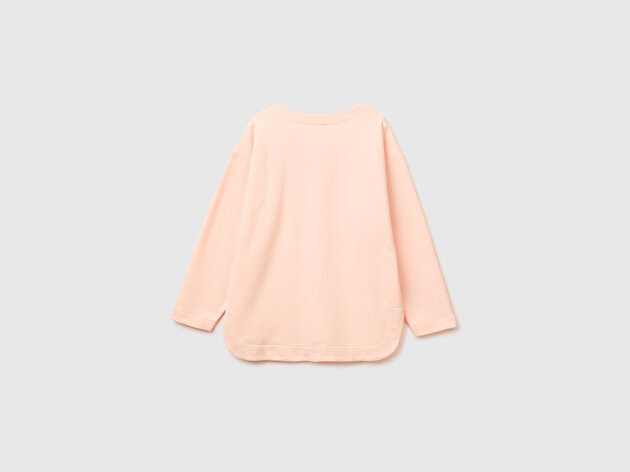 Benetton Kadın Krem Pamuk Karışımlı Simli Baskılı Yuvarlak Yaka Sweatshirt