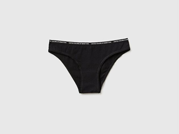 Benetton Kadın Siyah Pamuk Karışımlı Bel Bandı Logolu Slip Külot