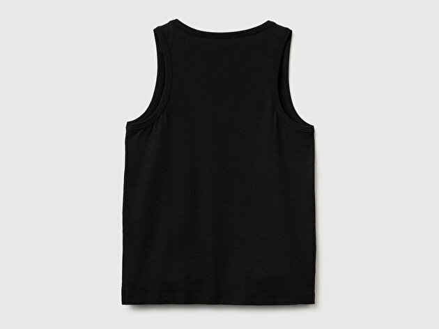 Benetton Kadın Siyah %100 Pamuk Geniş Yuvarlak Yaka Askılı Atlet