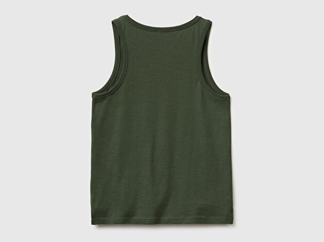 Benetton Kadın Haki %100 Pamuk Geniş Yuvarlak Yaka Askılı Atlet