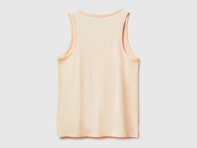 Benetton Kadın Krem %100 Pamuk Geniş Yuvarlak Yaka Askılı Atlet