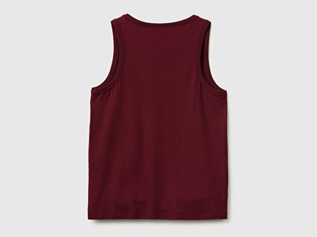 Benetton Kadın Bordo %100 Pamuk Geniş Yuvarlak Yaka Askılı Atlet