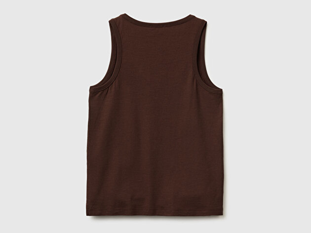 Benetton Kadın Kahverengi %100 Pamuk Geniş Yuvarlak Yaka Askılı Atlet