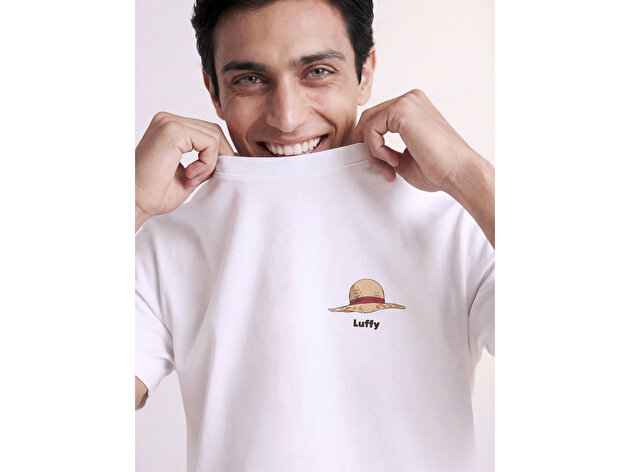 Benetton Erkek Beyaz  %100 Pamuk Grafik Baskılı Logo Etiketli Bisiklet Yaka T-Shirt