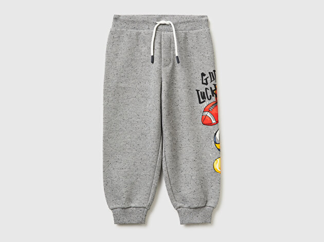 Benetton Erkek Bebek Gri Mix Yan Baskılı Düğmeli Rahat Kalıp Eşofman Altı