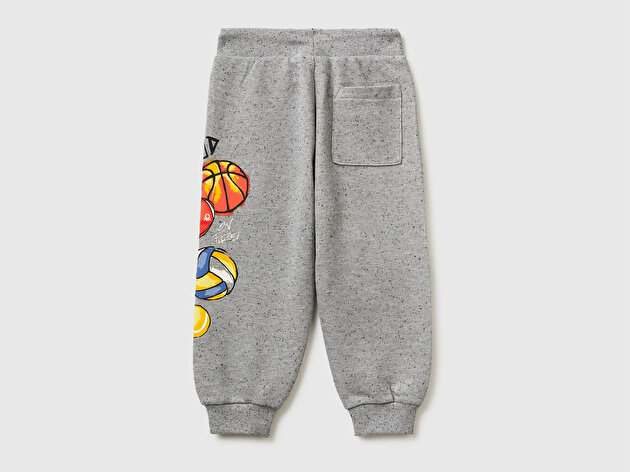 Benetton Erkek Bebek Gri Mix Yan Baskılı Düğmeli Rahat Kalıp Eşofman Altı