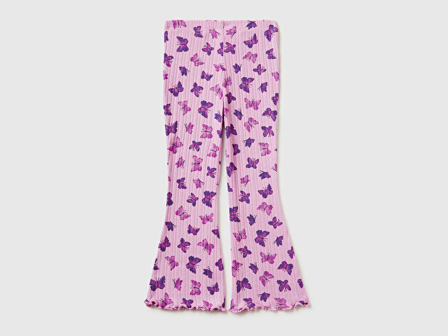 Benetton Kız Bebek Lila Desenli Slim Fit Tayt