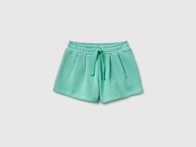 Benetton Kız Bebek Mint Logo İşlemeli Beli İpli Şort