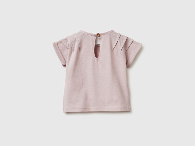 Benetton Bebek Gül Kurusu Su Bazlı Baskılı İşlemeli Arkası Düğmeli Kimono Kol T-Shirt