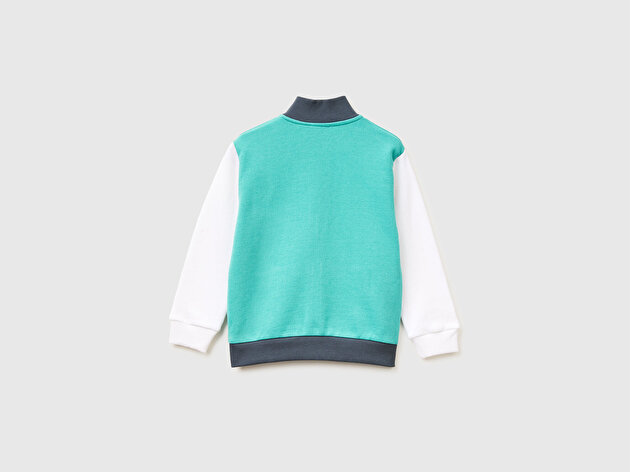 Benetton Erkek Bebek Logo Baskılı Cepli Fermuarlı Dik Yaka Sweatshirt
