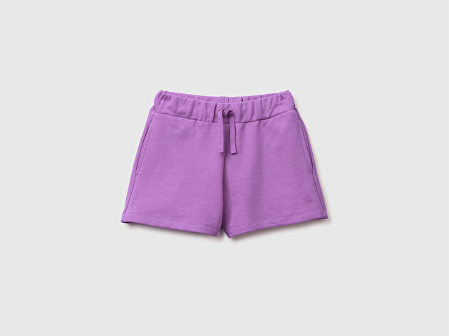 Benetton Kız Çocuk Mor Beli Büzgülü İpli Cepli Logo İşlemeli Şort