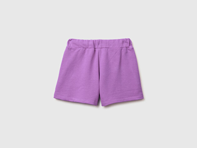 Benetton Kız Çocuk Mor Beli Büzgülü İpli Cepli Logo İşlemeli Şort