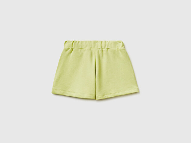 Benetton Kız Çocuk Sarı Beli Büzgülü İpli Cepli Logo İşlemeli Şort