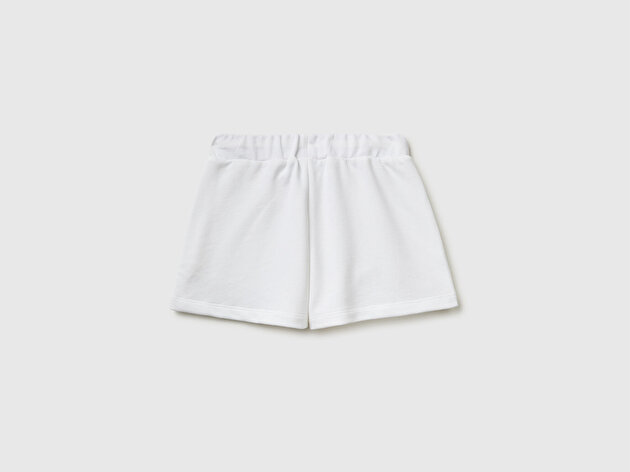 Benetton Kız Çocuk Beyaz Beli Büzgülü İpli Cepli Logo İşlemeli Şort