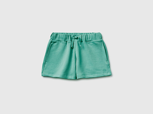 Benetton Kız Çocuk Mint Beli Büzgülü İpli Cepli Logo İşlemeli Şort
