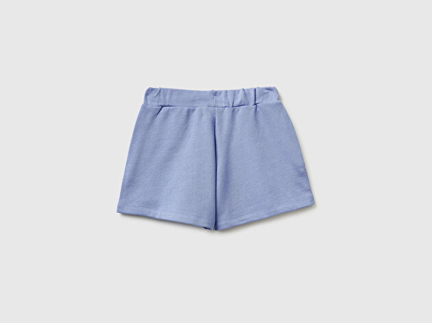 Benetton Kız Çocuk Havacı Mavi Beli Büzgülü İpli Cepli Logo İşlemeli Şort