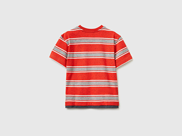 Benetton Erkek Bebek Yama Detaylı Cepli Çizgili Bisiklet Yaka T-Shirt