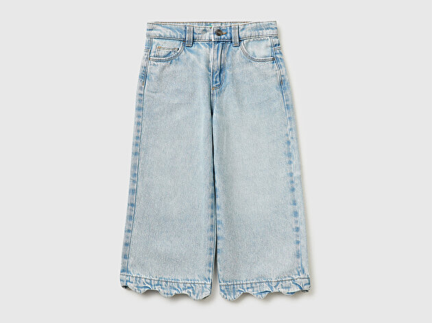 Benetton Kız Bebek Arka Cebi Nakışlı 5 Cepli Dalgalı Paça Denim Pantolon
