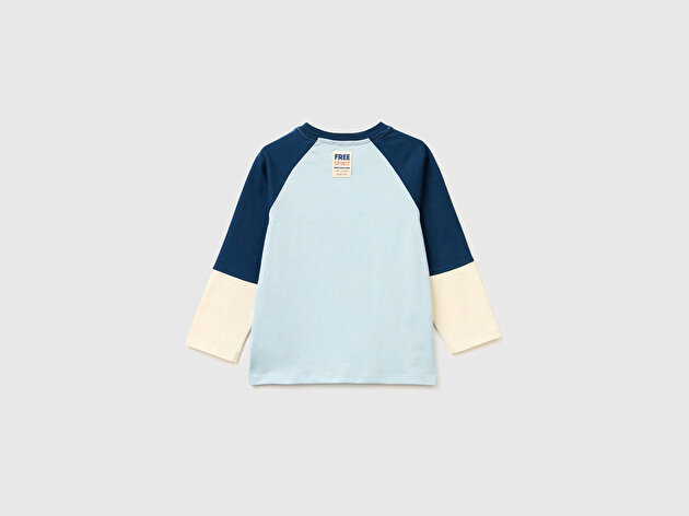 Benetton Erkek Bebek Renk Bloklu Logo Etiketli Kontrast Yaka Uzun Kollu T-Shirt