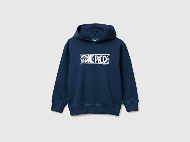 Benetton Erkek Çocuk Koyu Lacivert Önü ve Arkası One Piece Baskılı Kapüşonlu Sweatshirt