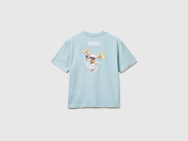 Benetton Erkek Çocuk Buz Mavisi Önü ve Arkası One Piece Baskılı Bisiklet Yaka T-Shirt