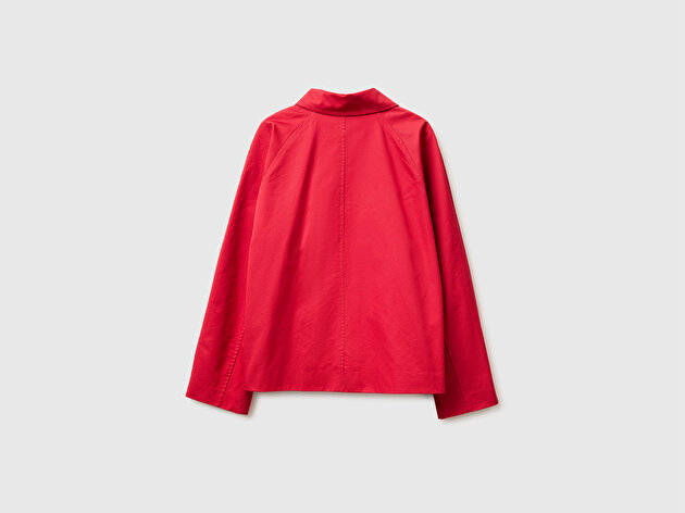 Benetton Kadın Kırmızı %100 Pamuk Patlı Reglan Kol Kısa Trençkot