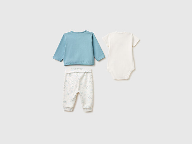 Benetton Bebek Mavi-Beyaz Sweatshirt Body Eşofman Takımı