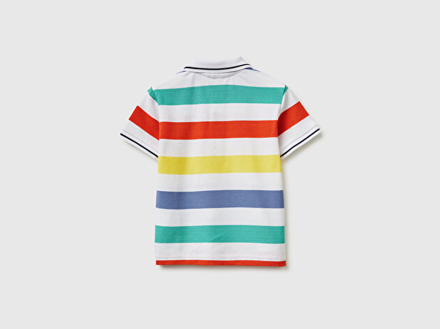 Benetton Erkek Bebek Açık Mix Çizgili Logo Nakışlı Polo Yaka Küçük Çocuk T-Shirt