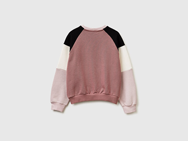 Benetton Kız Çocuk Lacivert Renkli Baskılı Kontrast Detaylı Logolu Bisiklet Yaka Sweatshirt