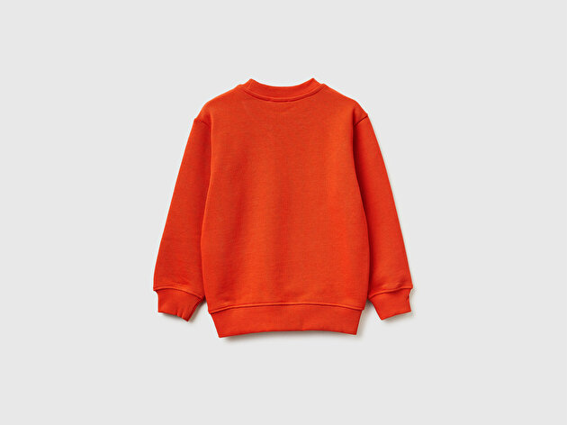 Benetton Erkek Bebek Kırmızı Önü Logo Baskılı Yuvarlak Yaka Sweatshirt