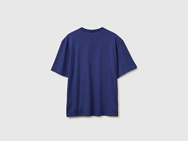 Benetton Erkek Koyu Mavi %100 Koton  Yazılı T-Shirt