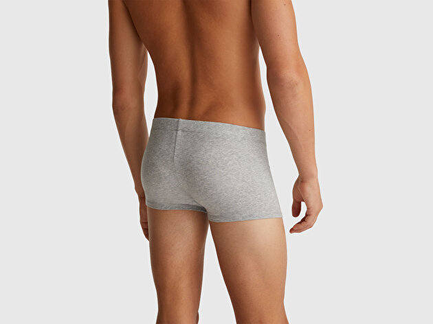 Benetton Erkek Gri Melanj  Pamuk Karışımlı Logo Etiketli Boxer