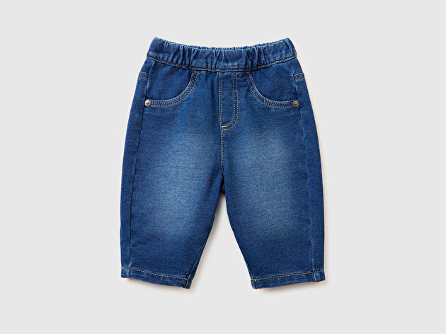Benetton Bebek Lacivert Arka Cebi Logo Detaylı Elastik Bel Bantlı Denim Pantolon