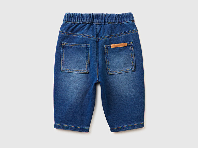 Benetton Bebek Lacivert Arka Cebi Logo Detaylı Elastik Bel Bantlı Denim Pantolon