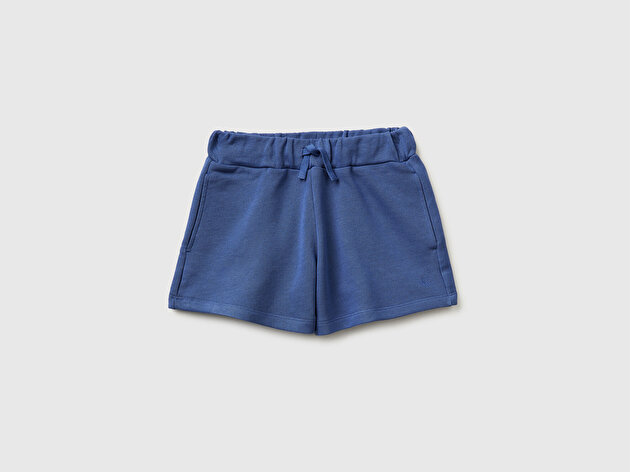 Benetton Kız Çocuk Koyu Lacivert Beli Büzgülü İpli Cepli Logo İşlemeli Şort