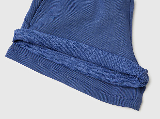 Benetton Kız Çocuk Koyu Lacivert Beli Büzgülü İpli Cepli Logo İşlemeli Şort