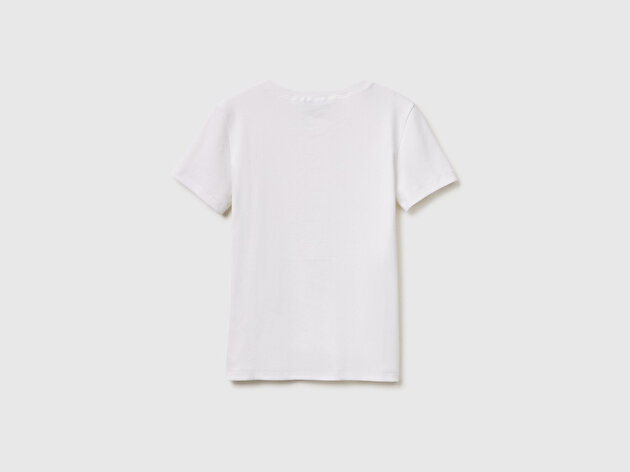 Benetton Kadın Beyaz Pamuk Karışımlı Önü Düğme Detaylı Yuvarlak Yaka T-Shirt