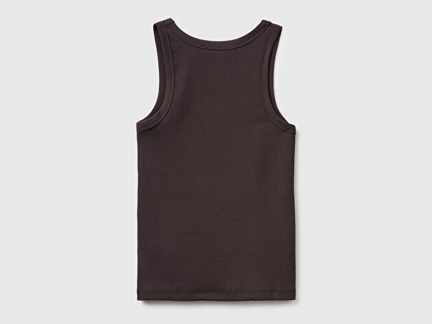 Benetton Kadın Kahverengi Pamuk Karışımlı Geniş Yuvarlak Yaka Askılı Atlet