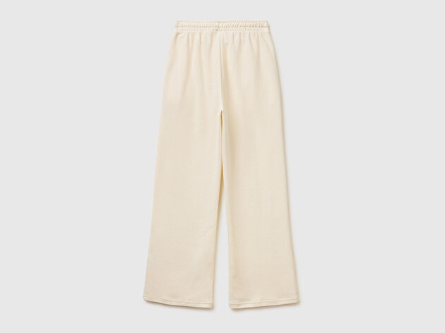 Benetton Kadın Krem %100 Pamuk Logo Detaylı Düz Paça Cepli Eşofman Altı