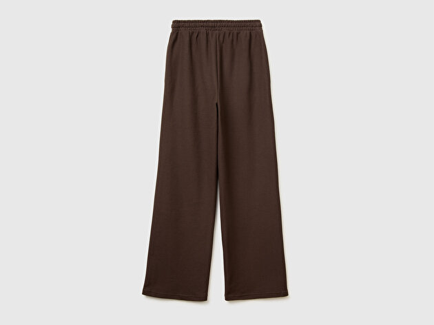 Benetton Kadın Kahverengi %100 Pamuk Logo Detaylı Düz Paça Cepli Eşofman Altı