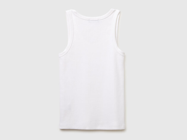 Benetton Kadın Beyaz Pamuk Karışımlı Geniş Yuvarlak Yaka Askılı Atlet