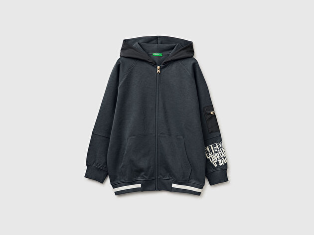 Benetton Erkek Çocuk Antrasit Cep Detaylı Fermuarlı Kapüşonlu Sweatshirt