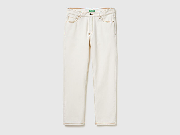 Benetton Erkek Koyu Mavi  %100 Pamuk Düz Paça Regular Fit Beş Cepli Denim Pantolon