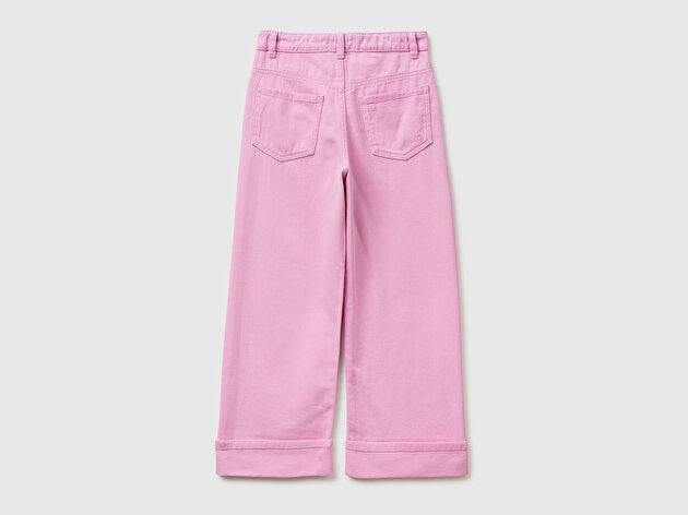 Benetton Kız Çocuk Lila Arkası Logo İşlemeli Boyalı Paçası Kıvrık Pantolon