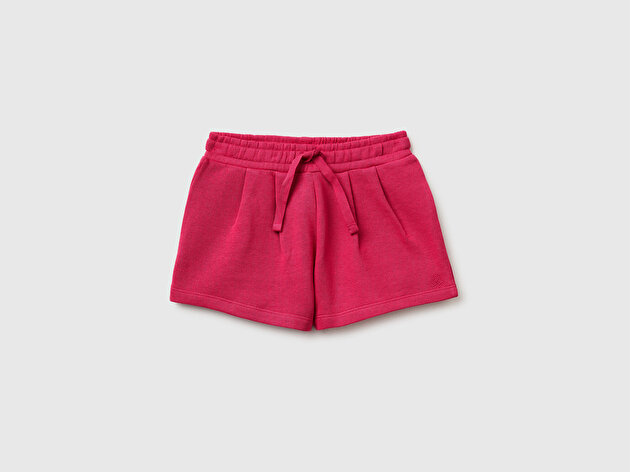 Benetton Kız Bebek Koyu Pembe Logo İşlemeli Beli İpli Şort