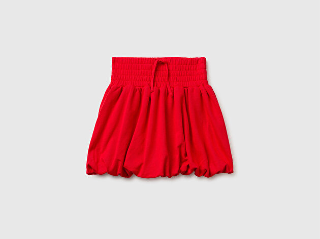 Benetton Kız Çocuk Kırmızı Beli Lastikli Büzgü İpli Balon Kesim Etek