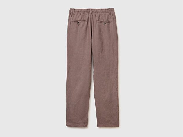 Benetton Erkek Kahverengi %100 Keten Beli İpli Pantolon