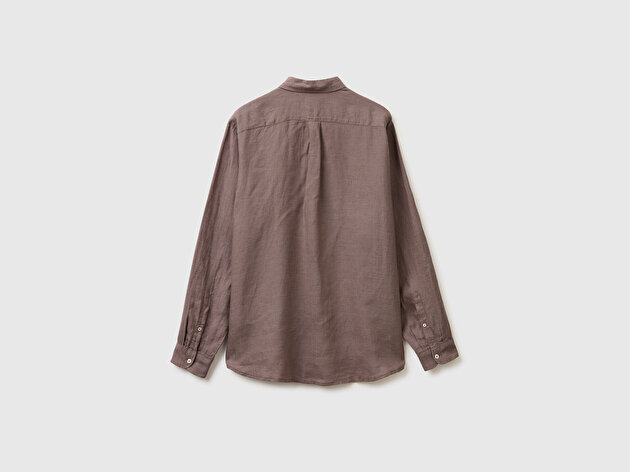 Benetton Erkek Kahverengi %100 Keten Gömlek