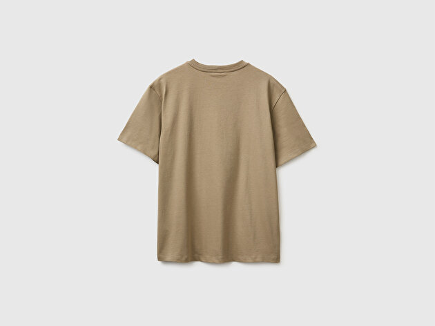 Benetton Erkek Haki  %100 Pamuk Regular Fit Grafik Baskılı T-Shirt